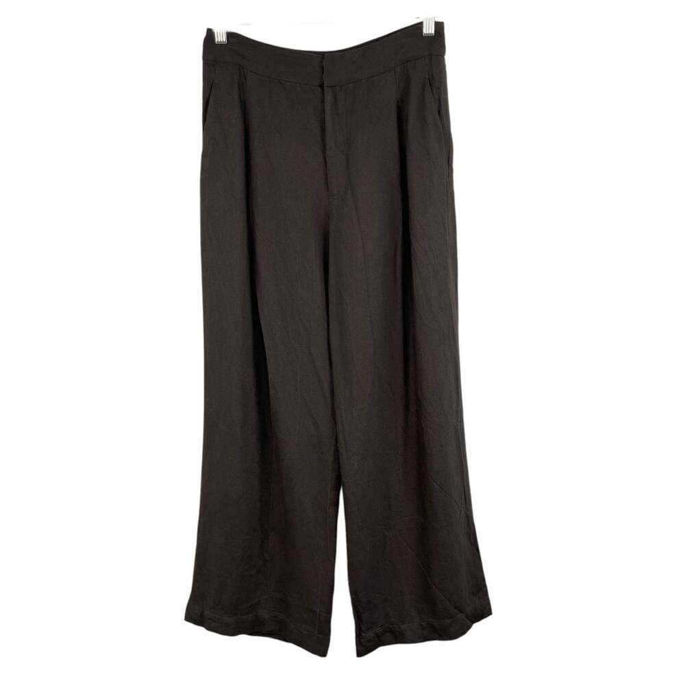 ZARA Dark Brown High Rise Pleated Wide Leg Dress Pants Medium Relaxed Fit